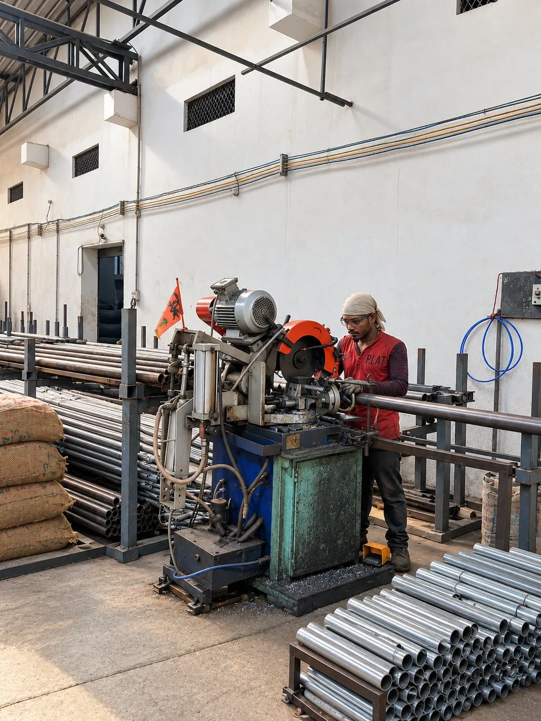 Pipe cutting machine at Atul Pipe Industries