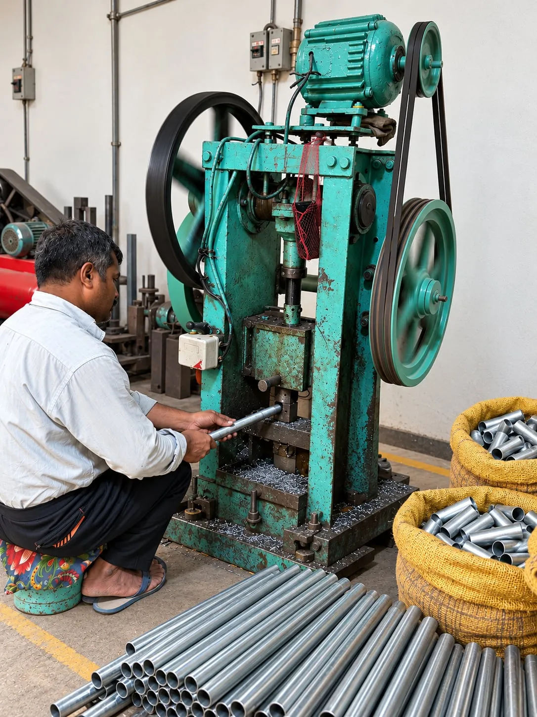 Power press in use at Atul Pipe Industries